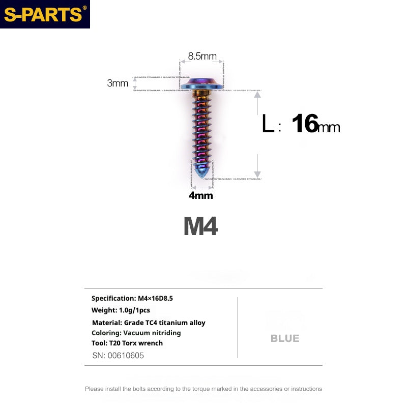 SPARTS A3 Umbrella Head Self-Tapping Wire Series M4 L12-30mm D8.5 Titanium Screws