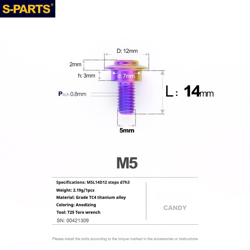 SPARTS A3 Umbrella Head Step Series M5 Candy Color Titanium Screws Motorcycle Auto