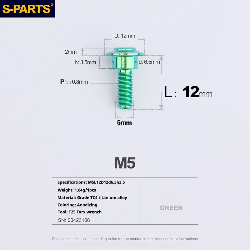 SPARTS A3 Umbrella Head Step Series M5 Green Titanium Screws Motorcycle Auto