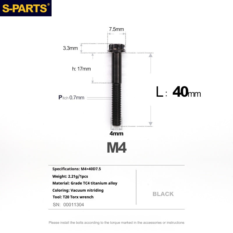 S-PARTS A3 Gold M4 Titanium Alloy Standard Parts Electric Vehicle Motorcycle Car Screw Bolt