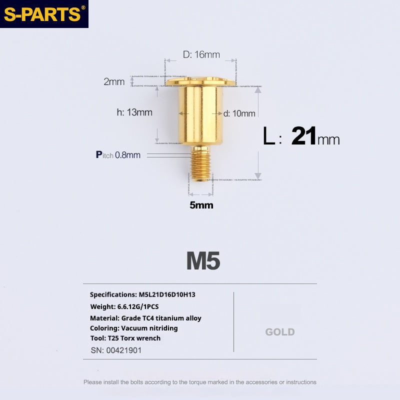 Tornillos de titanio dorados M5 para cabezal de paraguas SPARTS A3 Serie M5 para motocicletas y automóviles