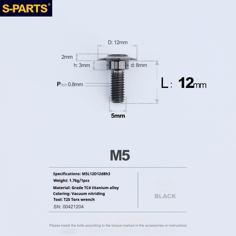 SPARTS A3 Umbrella Head Step Series M5 Black Titanium Screws Motorcycle Auto