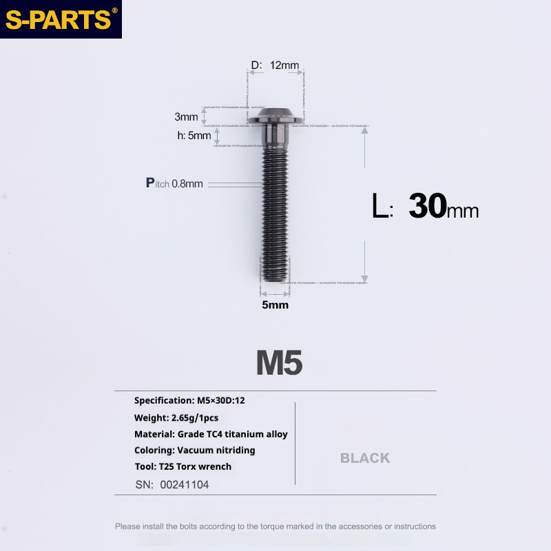 S-PARTS M5 10-30MM Motorcycle Electric Vehicle A3 New Umbrella Head D12 Titanium Alloy Screw