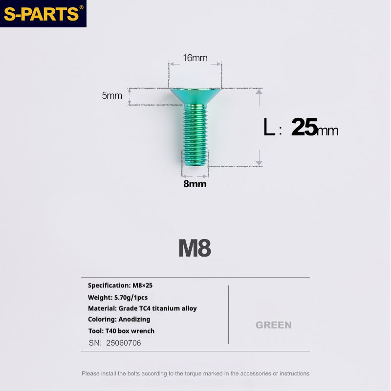 SPARTS Countersunk head series M8 L16-50mm Titanium screws