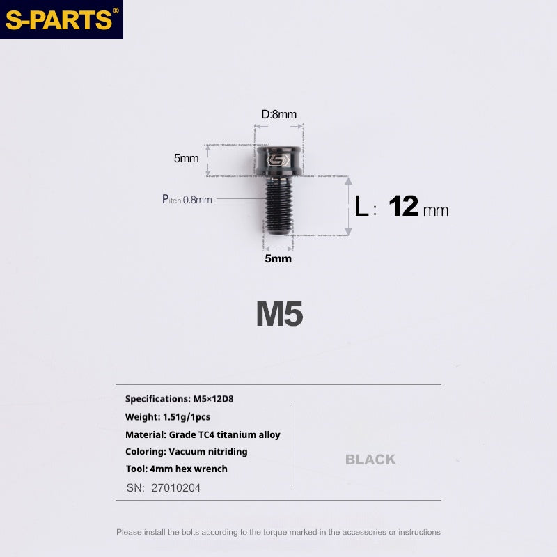 S-PARTS M5x10-35mm Titanium Alloy Screw Cylindrical Head Ultra Light