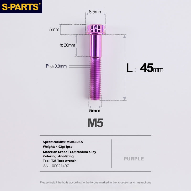 SPARTS Purple A3 Series M5 L06-110mm Titanium Screws Motorcycle Auto