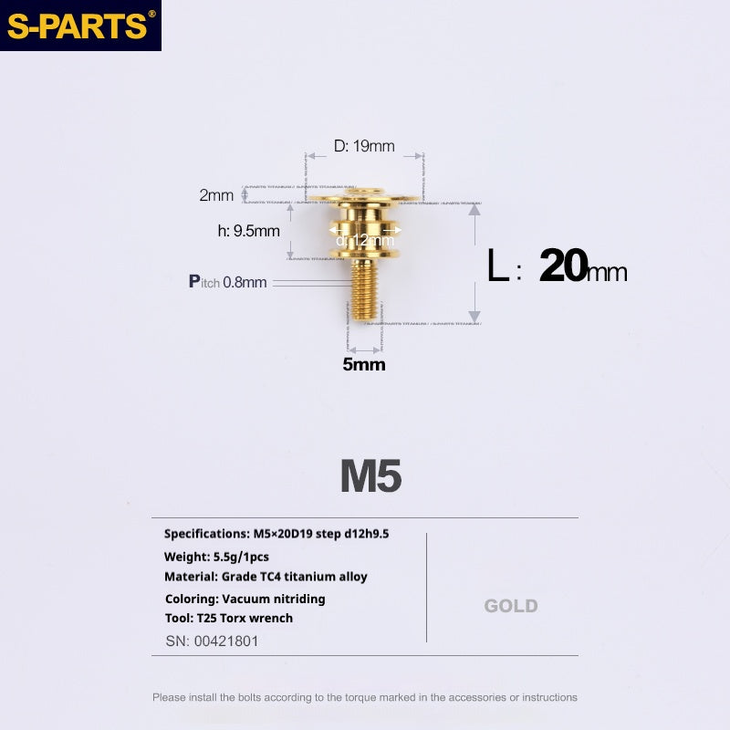 SPARTS A3 Umbrella Head Step Series M5 Viti in titanio dorato per motociclette e auto