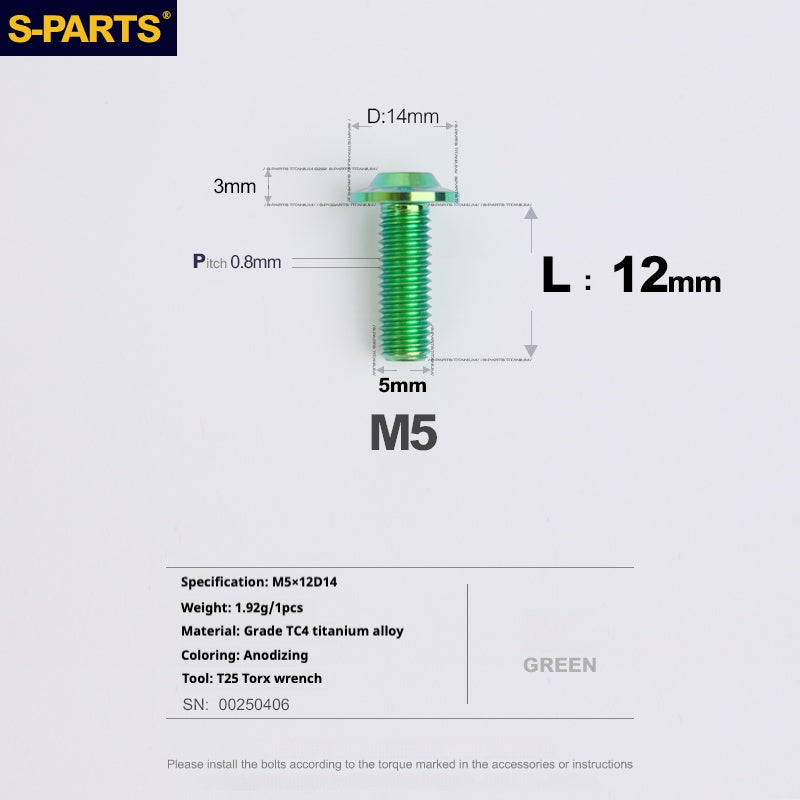 SPARTS A3 Umbrella Head Series M5 L12-20mm D14 Titanium Screws Motorcycle Car