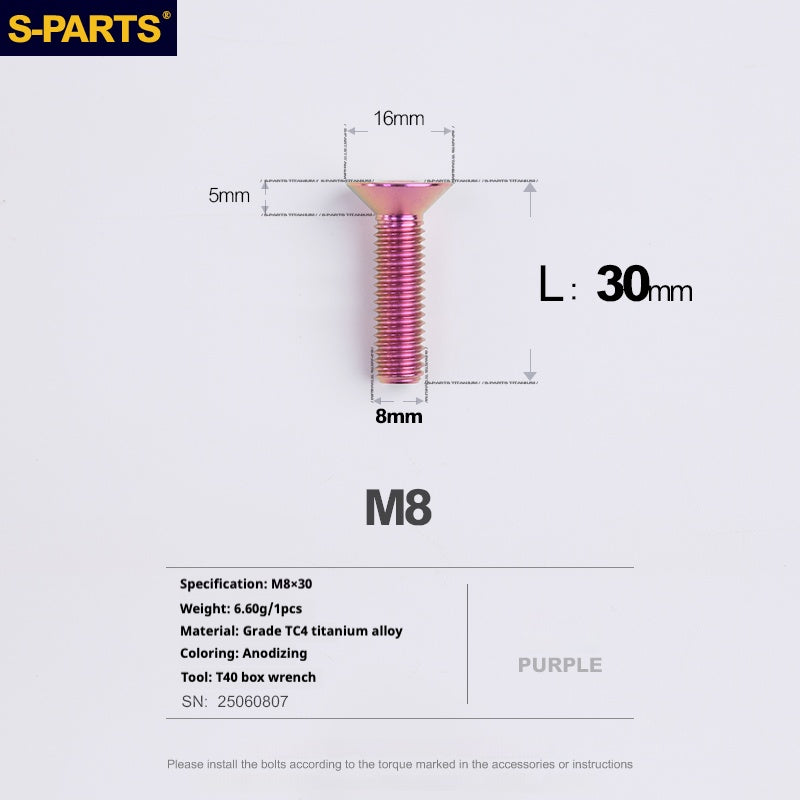 SPARTS Countersunk head series M8 L16-50mm Titanium screws