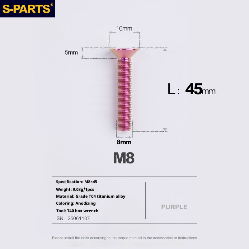 SPARTS Countersunk head series M8 L16-50mm Titanium screws