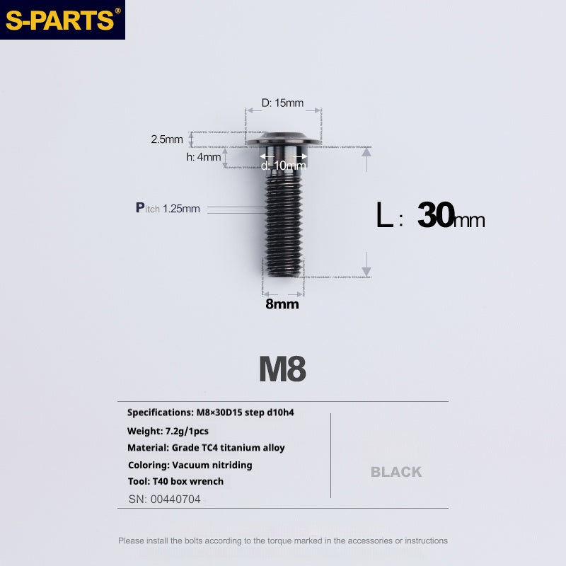 SPARTS A3 Umbrella Head Step Series M8 Black Titanium Screws Motorcycle Auto