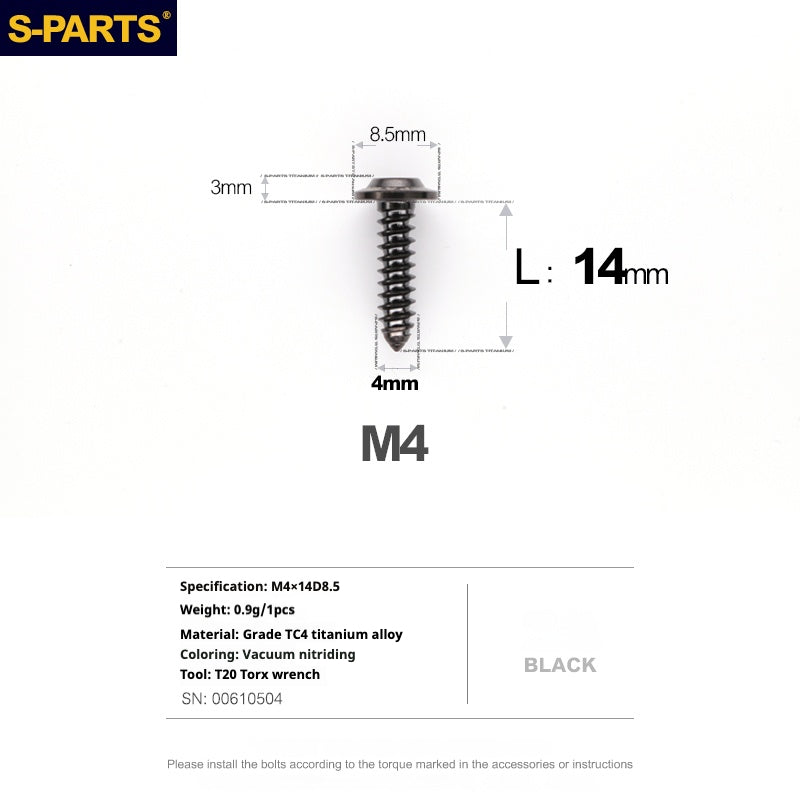 SPARTS A3 Umbrella Head Self-Tapping Wire Series M4 L12-30mm D8.5 Titanium Screws