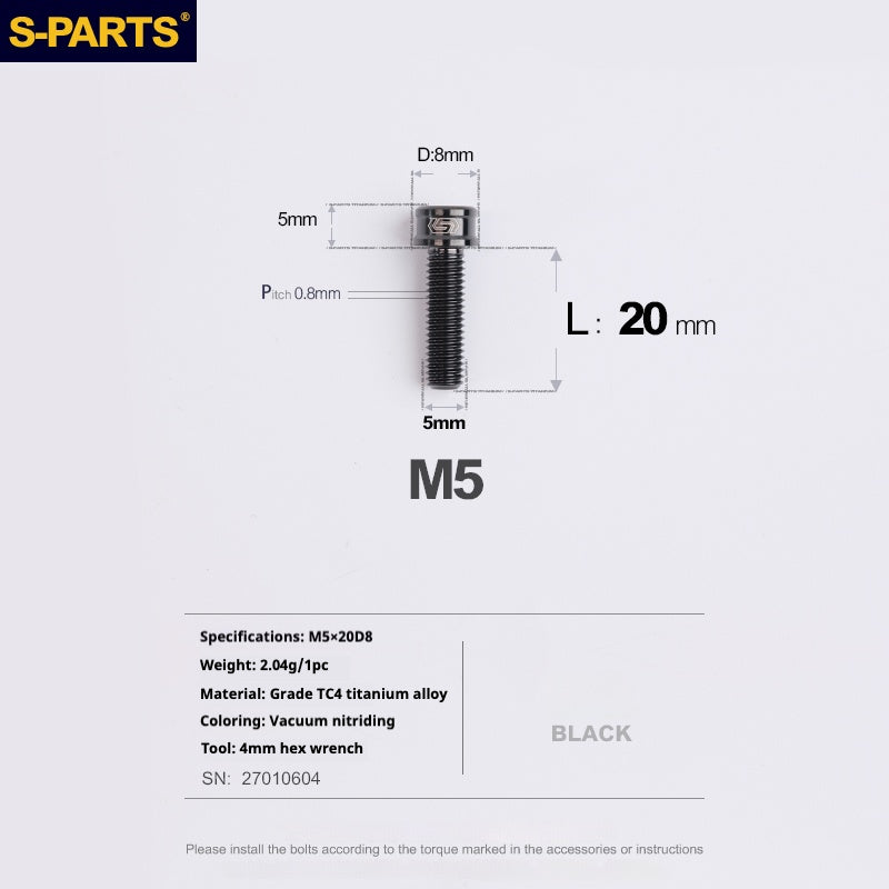 S-PARTS M5x10-35mm Titanium Alloy Screw Cylindrical Head Ultra Light