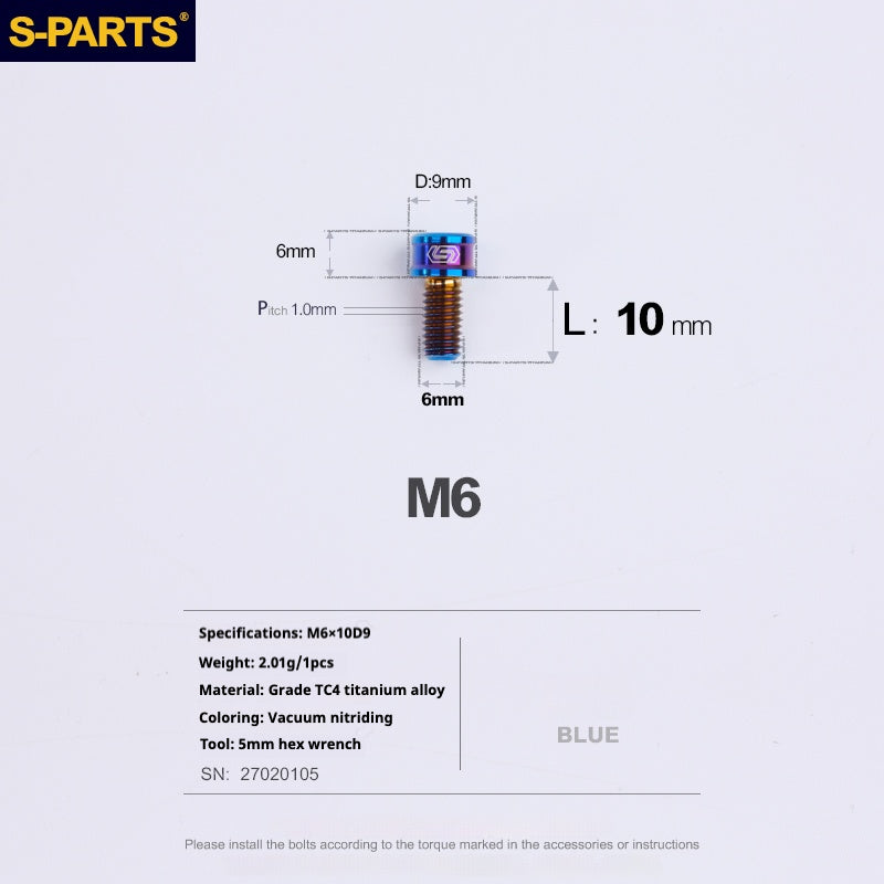 S-PARTS M6x10/12/14/16/18/20mm Cylindrical Head Ultra Light Titanium Screws