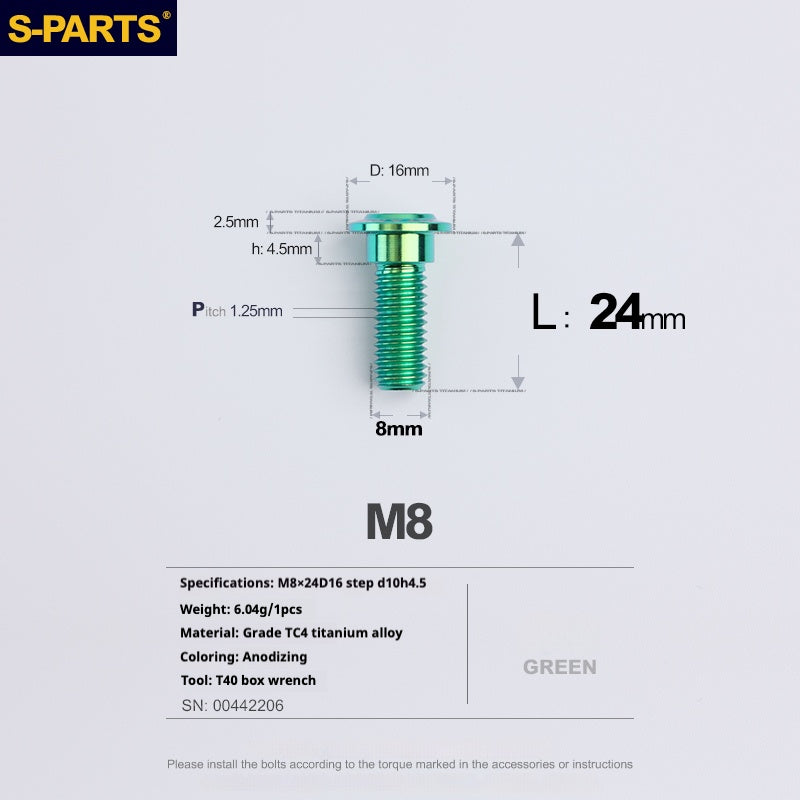 SPARTS A3 Umbrella Head Step Series M8 Green Titanium Screws Motorcycle Auto