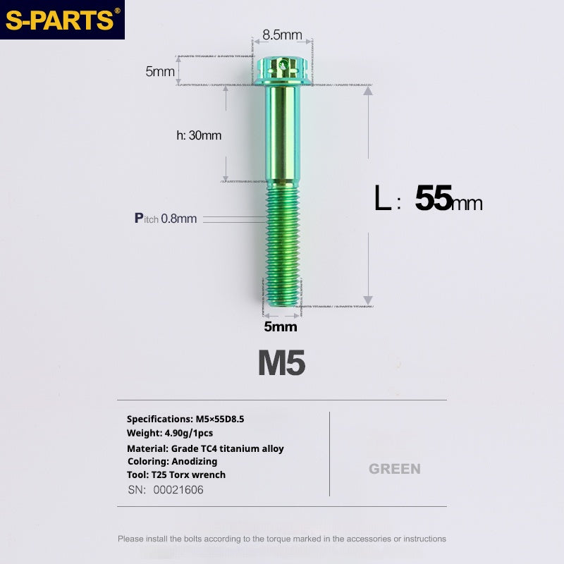 SPARTS Green A3 Series M5 L06-110mm Titanium Screws Motorcycle Auto