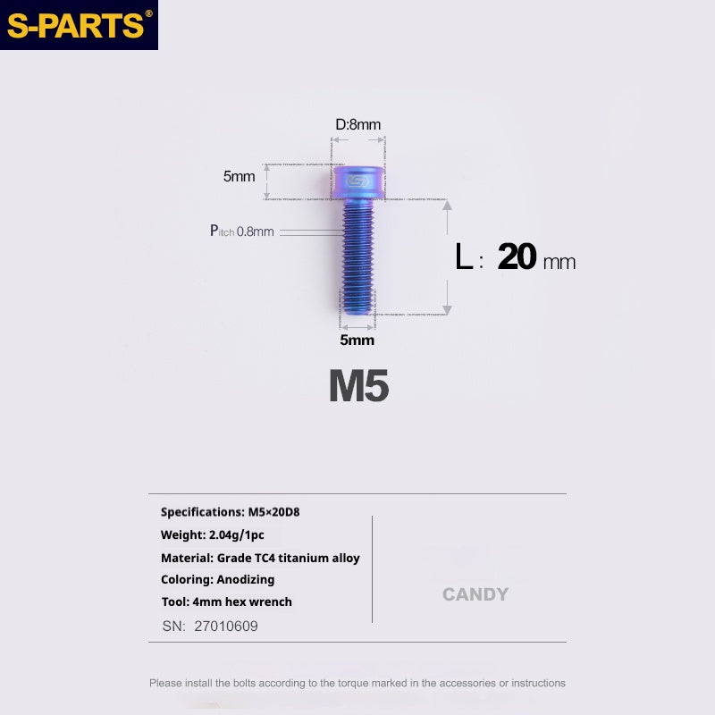 S-PARTS M5x10-35mm Titanium Alloy Screw Cylindrical Head Ultra Light