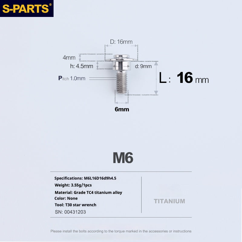 SPARTS A3 Umbrella Head Step Series M6 Titanium Color Titanium Screws Motorcycle Auto