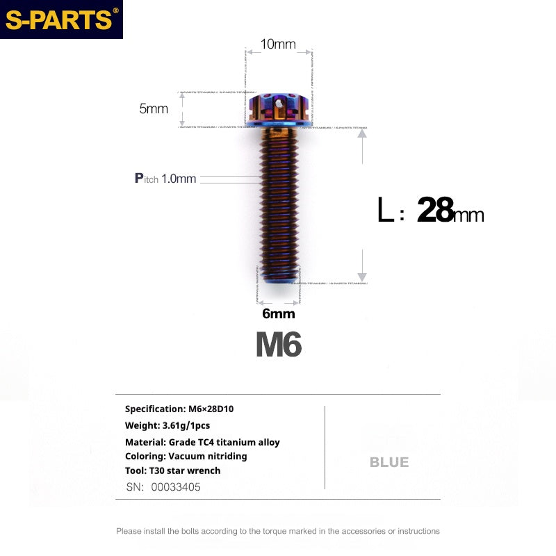 SPARTS A3 Series M6 L08-120mm Blue Titanium Screws Motorcycle Auto