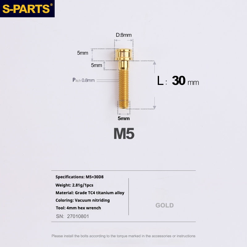 S-PARTS M5x10-35mm Titanium Alloy Screw Cylindrical Head Ultra Light