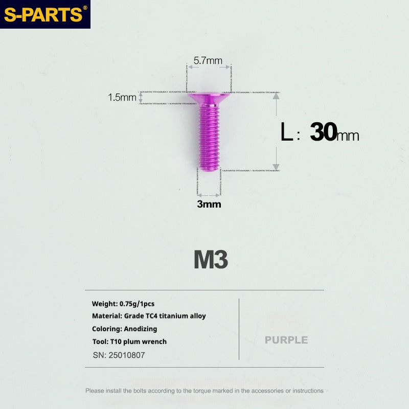 SPARTS Countersunk Series M3 L06-30mm Titanium Alloy Screws