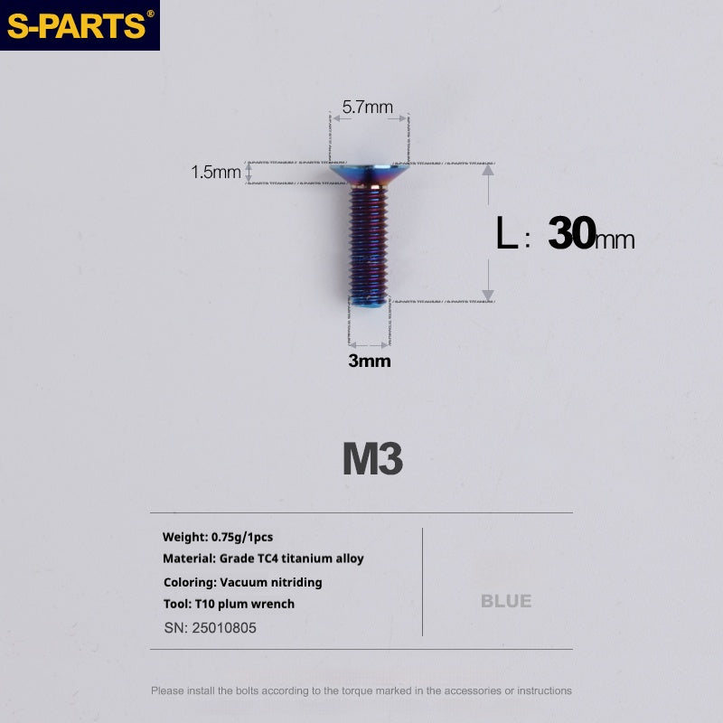 SPARTS Countersunk Series M3 L06-30mm Titanium Alloy Screws