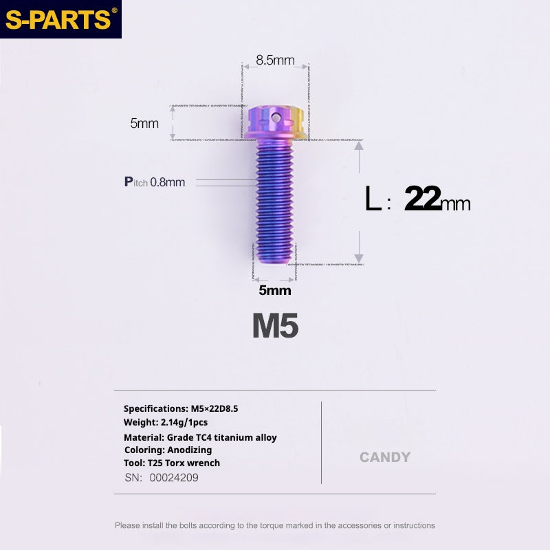 SPARTS Candy Color A3 Series M5 L06-95mm Titanium Screws Motorcycle Auto