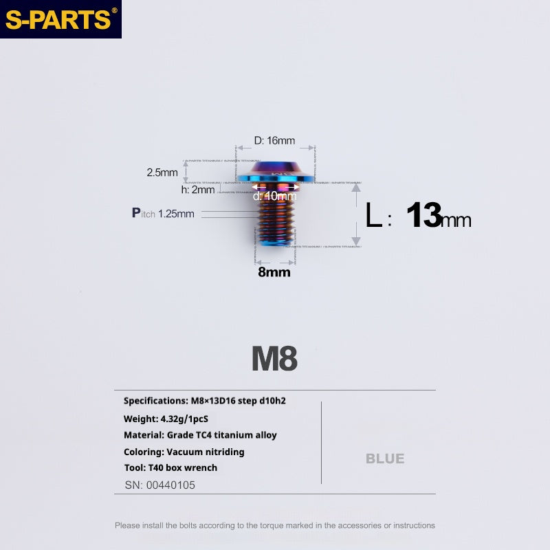 SPARTS A3 Umbrella Head Step Series M8 Blue Titanium Screws Motorcycle Auto