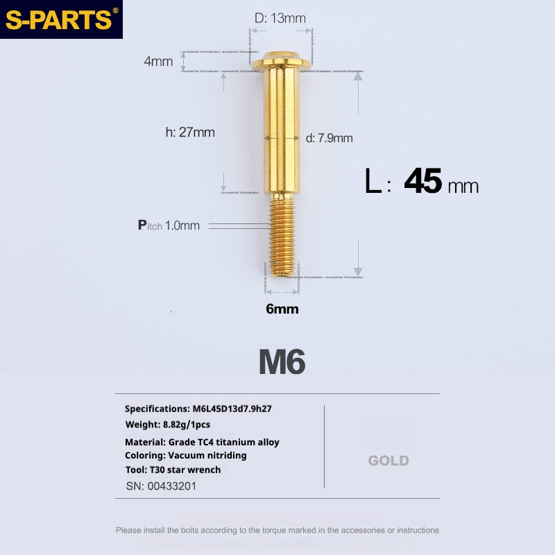 SPARTS A3 Umbrella Head Step Series M6 Golden Titanium Screws Motorcycle Auto