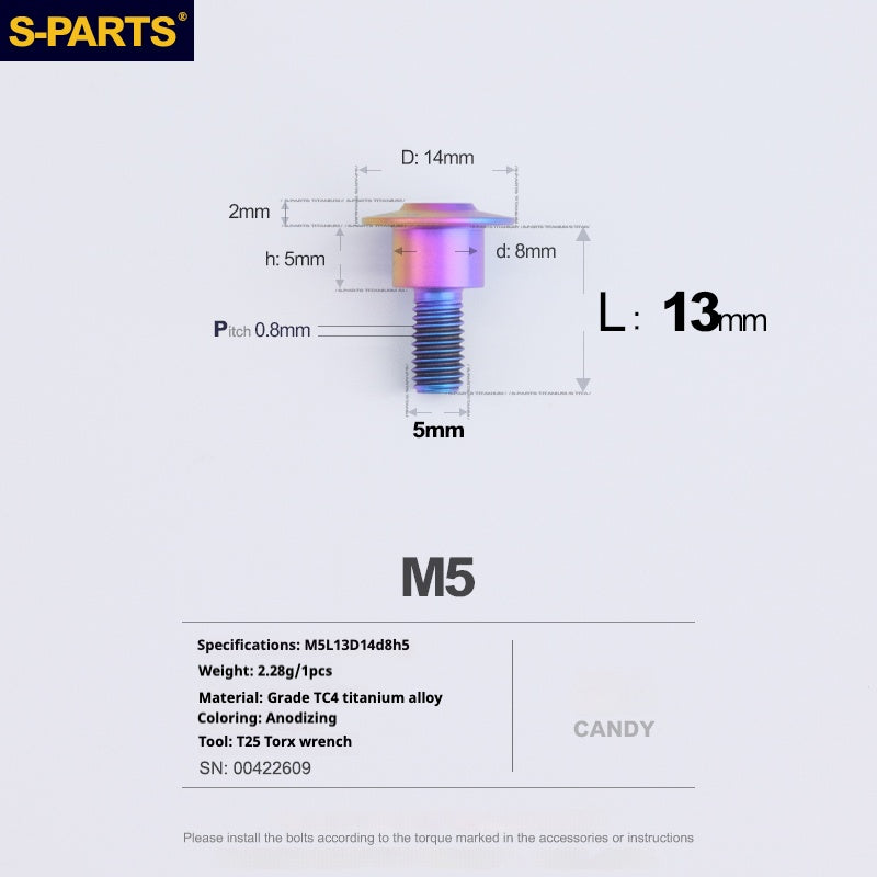 SPARTS A3 Umbrella Head Step Series M5 Candy Color Titanium Screws Motorcycle Auto