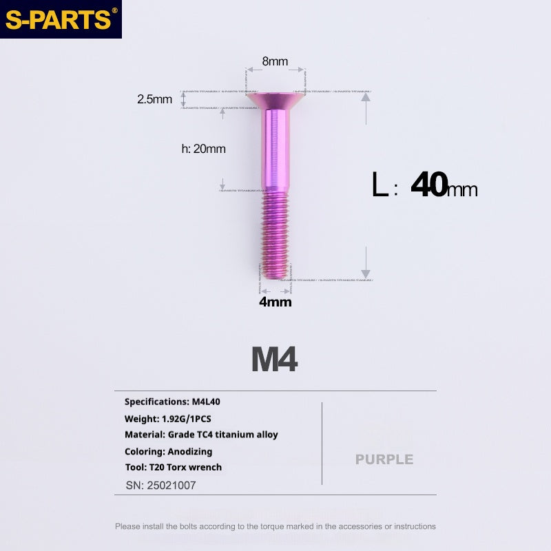 SPARTS Countersunk Head Series M4 L08-45mm Titanium Screws