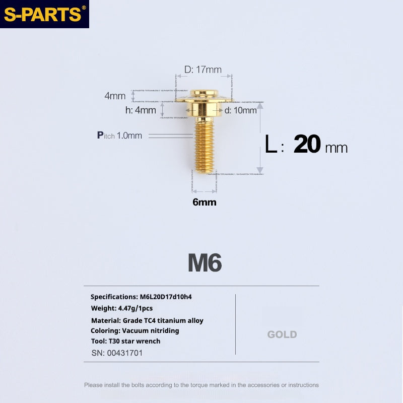 SPARTS A3 Umbrella Head Step Series M6 Golden Titanium Screws Motorcycle Auto