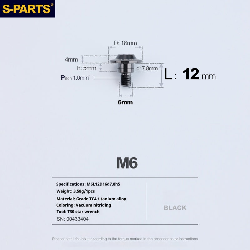 SPARTS A3 Umbrella Head Step Series M6 Black Titanium Screws Motorcycle Auto