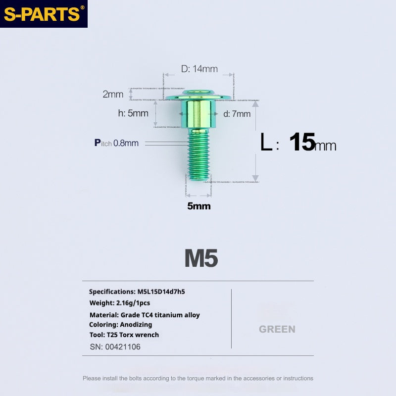 SPARTS A3 Umbrella Head Step Series M5 Green Titanium Screws Motorcycle Auto