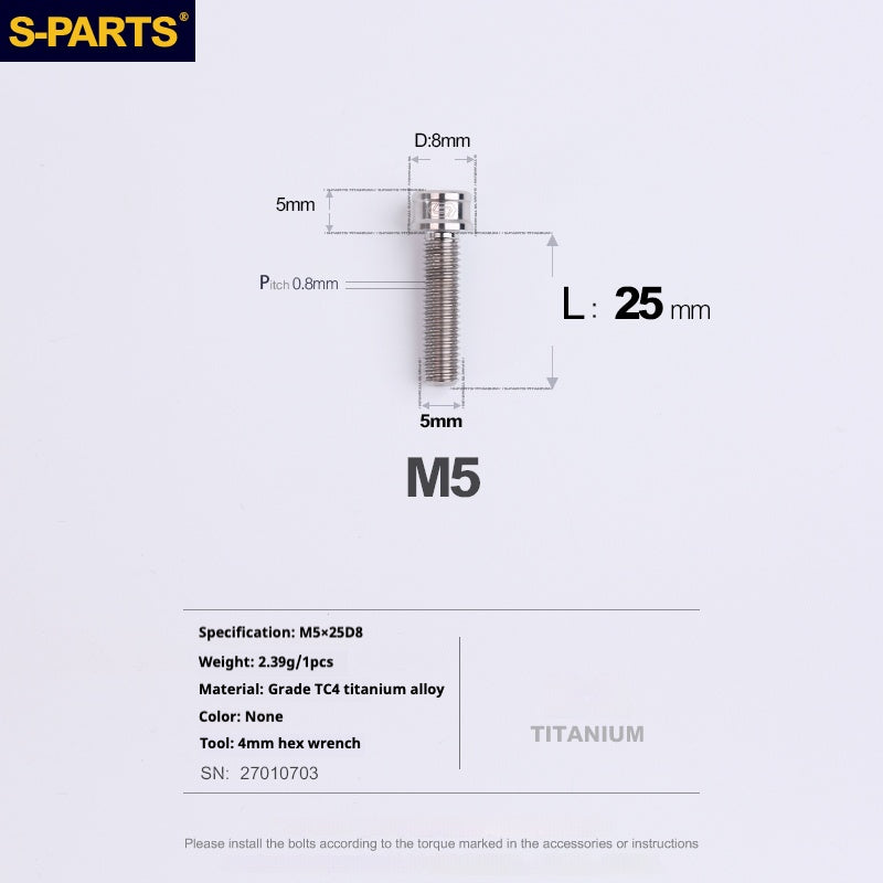 S-PARTS M5x10-35mm Titanium Alloy Screw Cylindrical Head Ultra Light