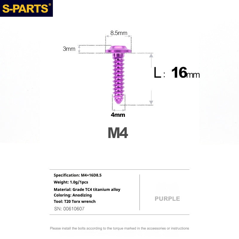 SPARTS A3 Umbrella Head Self-Tapping Wire Series M4 L12-30mm D8.5 Titanium Screws