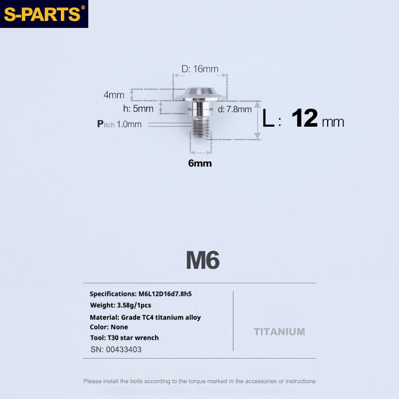 SPARTS A3 Umbrella Head Step Series M6 Titanium Color Titanium Screws Motorcycle Auto