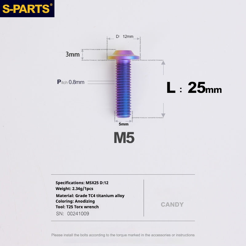 S-PARTS M5 10-30MM Motorcycle Electric Vehicle A3 New Umbrella Head D12 Titanium Alloy Screw