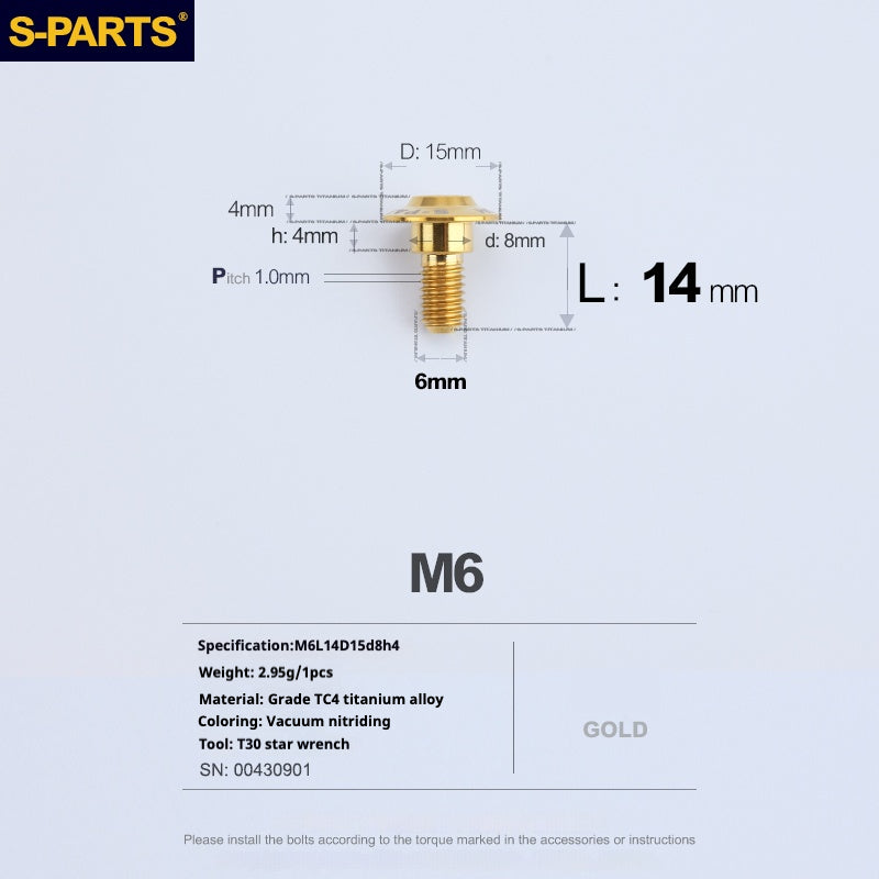 SPARTS A3 Umbrella Head Step Series M6 Golden Titanium Screws Motorcycle Auto