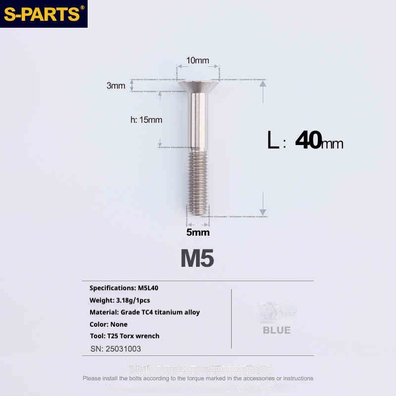 Viti in titanio SPARTS a testa svasata serie M5 L06-55mm