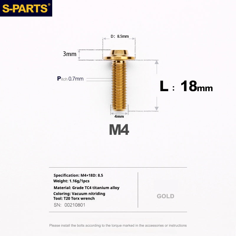 SPARTS A3 Umbrella Head Series M4 L06-35mm D8.5 Titanium Screws Motorcycle Car