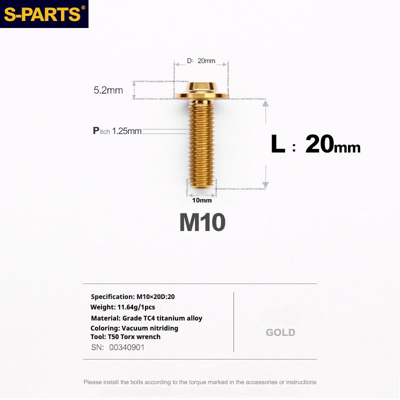 SPARTS A3 umbrella head series M10 L20-35mm D20 P1.5 P1.25 titanium screws motorcycle car