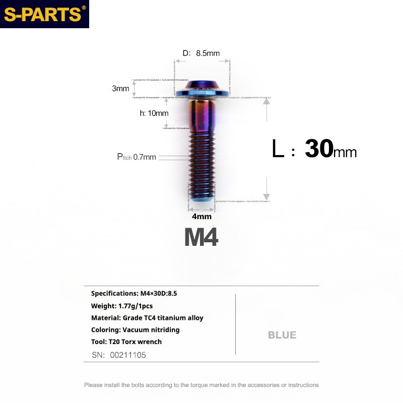 SPARTS A3 Umbrella Head Series M4 L06-35mm D8.5 Titanium Screws Motorcycle Car