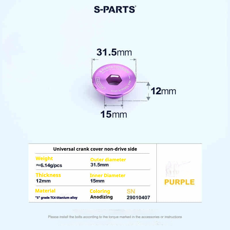 Tornillos de titanio S-PARTS para adaptarse a las cubiertas de cigüeñal de titanio SRM PM9 para los lados de transmisión y no transmisión.