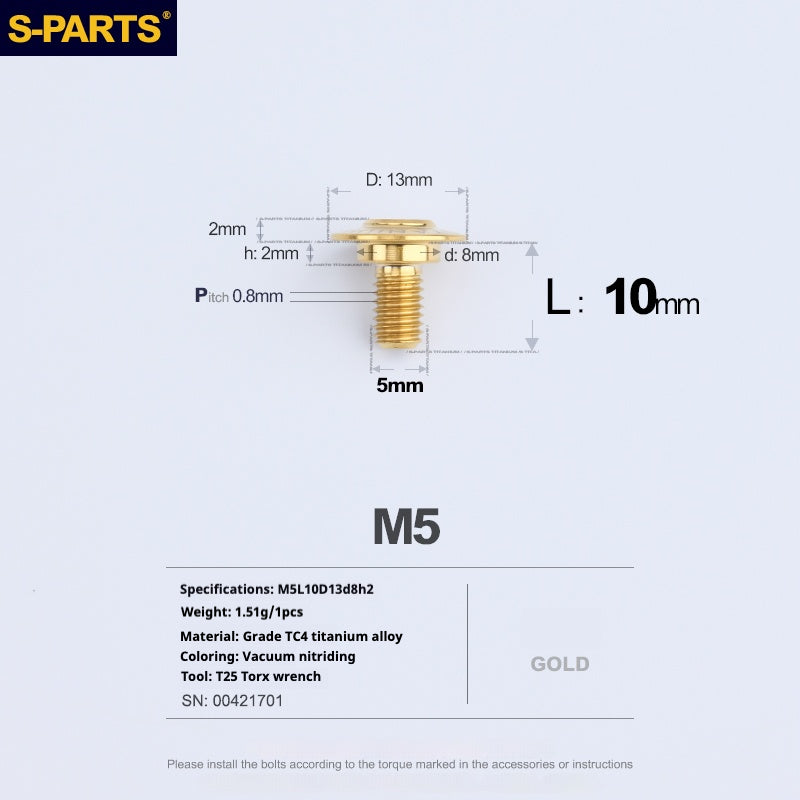 Tornillos de titanio dorados M5 para cabezal de paraguas SPARTS A3 Serie M5 para motocicletas y automóviles