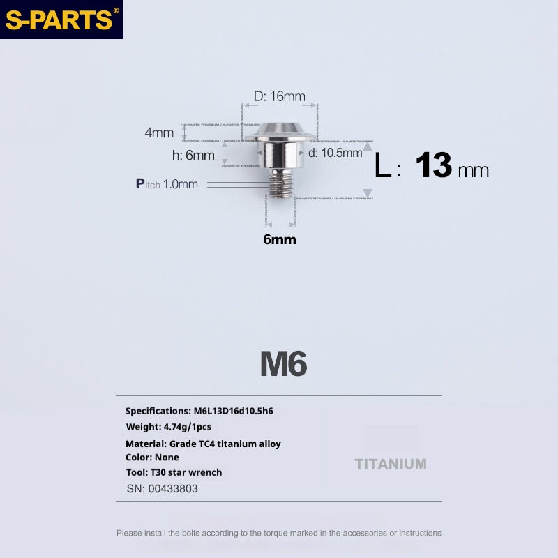 SPARTS A3 Umbrella Head Step Series M6 Titanium Color Titanium Screws Motorcycle Auto