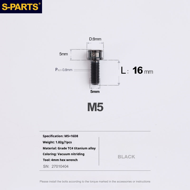 S-PARTS M5x10-35mm Titanium Alloy Screw Cylindrical Head Ultra Light