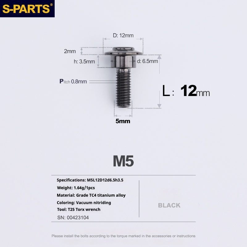 SPARTS A3 Umbrella Head Step Series M5 Black Titanium Screws Motorcycle Auto