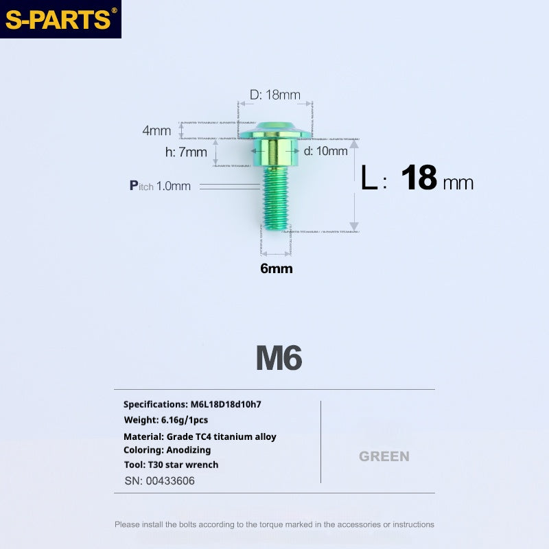 SPARTS A3 Umbrella Head Step Series M6 Green Titanium Screws Motorcycle Auto