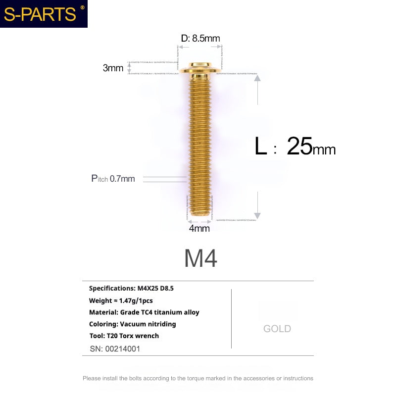 SPARTS A3 Umbrella Head Series M4 L06-35mm D8.5 Titanium Screws Motorcycle Car